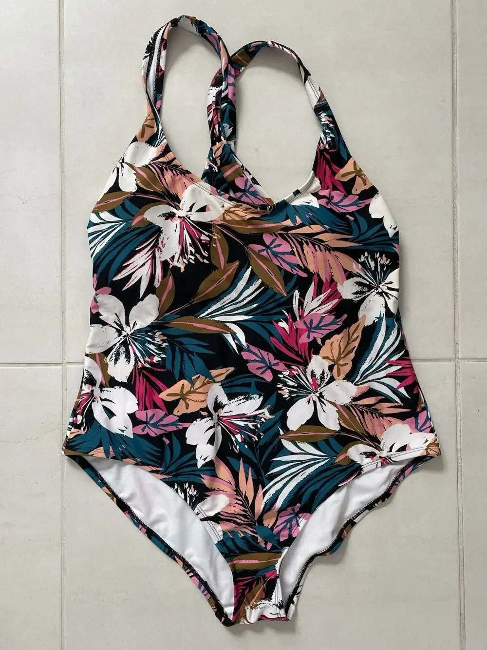 Kona Sol Swim One Piece Swimsuit Tropical Floral X Back Swimwear Summer Beach